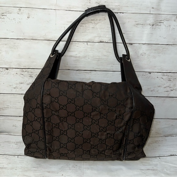 Pre-Loved Gucci GG Denim Brown Canvas Shoulder Bag - Picture 4 of 8